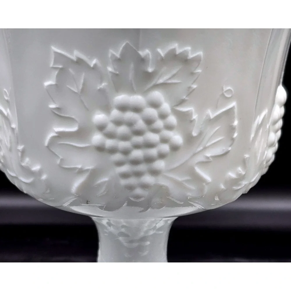 Harvest Grape Indianan Glass Vintage Milk Glass Hobnail Footed Compote Dish 70's